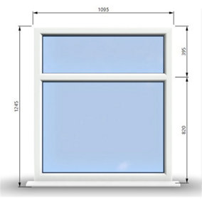 1095mm (W) x 1245mm (H) PVCu StormProof Casement Window - 2 Horizontal Panes Non Opening Windows -  White Internal & External