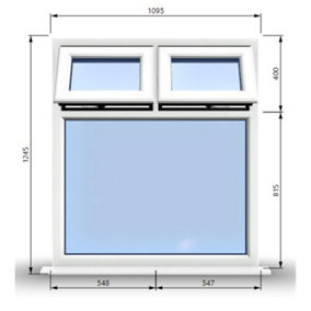 1095mm (W) x 1245mm (H) PVCu StormProof Casement Window - 2 Top Opening Windows -  Toughened Safety Glass - White