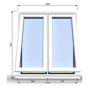 1095mm (W) x 1245mm (H) PVCu StormProof Casement Window - 2 Vertical Bottom Opening Windows -  White Internal & External