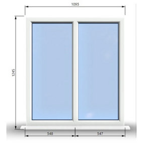 1095mm (W) x 1245mm (H) PVCu StormProof Casement Window - 2 Vertical Panes Non Opening Windows -  White Internal & External