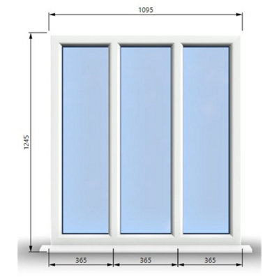 1095mm (W) x 1245mm (H) PVCu StormProof Casement Window - 3 Panes Non Opening Window -  White Internal & External