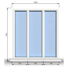 1095mm (W) x 1245mm (H) PVCu StormProof Casement Window - 3 Panes Non Opening Window -  White Internal & External