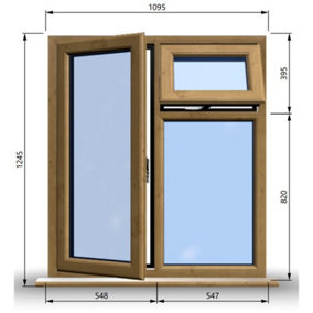 1095mm (W) x 1245mm (H) Wooden Stormproof Window - 1 Opening Window (LEFT) - Top Opening Window (RIGHT) - Toughened Safety Glass