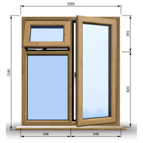 1095mm (W) x 1245mm (H) Wooden Stormproof Window - 1 Opening Window (RIGHT) - Top Opening Window (LEFT) - Toughened Safety Gla
