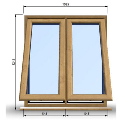 1095mm (W) x 1245mm (H) Wooden Stormproof Window - 2 Opening Windows (Opening from Bottom) - Toughened Safety Glass