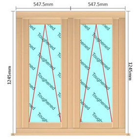 1095mm (W) x 1245mm (H) Wooden Stormproof Window - 2 Opening Windows (Opening from Bottom) - Toughened Safety Glass