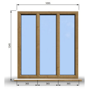 1095mm (W) x 1245mm (H) Wooden Stormproof Window - 3 Pane Non-Opening Windows - Toughened Safety Glass