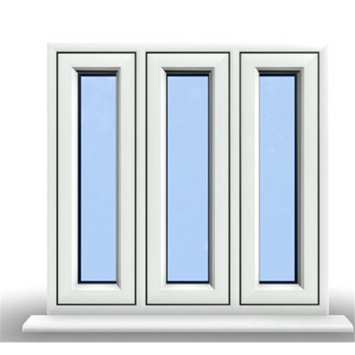 1095mm (W) x 895mm (H) PVCu Flush Casement Window - 3 Panes Non Opening Window - White Internal & External