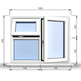 1095mm (W) x 895mm (H) PVCu StormProof  - 1 Opening Window (RIGHT) - Top Opening Window (LEFT) - Toughened Safety Glass - White