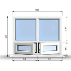 1095mm (W) x 895mm (H) PVCu StormProof Casement Window - 2 Bottom Opening Windows - Toughened Safety Glass - White