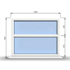 1095mm (W) x 895mm (H) PVCu StormProof Casement Window - 2 Horizontal Panes Non Opening Windows -  White Internal & External