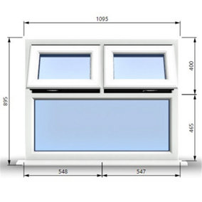 1095mm (W) x 895mm (H) PVCu StormProof Casement Window - 2 Top Opening Windows -  Toughened Safety Glass - White