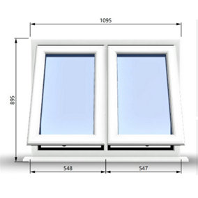 1095mm (W) x 895mm (H) PVCu StormProof Casement Window - 2 Vertical Bottom Opening Windows -  White Internal & External