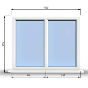 1095mm (W) x 895mm (H) PVCu StormProof Casement Window - 2 Vertical Panes Non Opening Windows -  White Internal & External