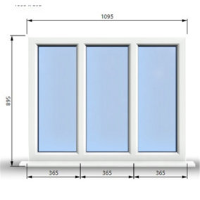 1095mm (W) x 895mm (H) PVCu StormProof Casement Window - 3 Panes Non Opening Window -  White Internal & External