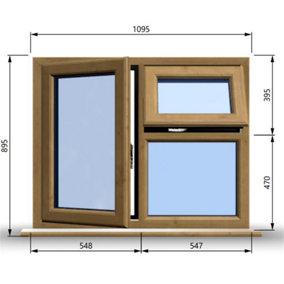 1095mm (W) x 895mm (H) Wooden Stormproof Window - 1 Opening Window (LEFT) - Top Opening Window (RIGHT) - Toughened Safety Glass