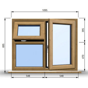 1095mm (W) x 895mm (H) Wooden Stormproof Window - 1 Opening Window (RIGHT) - Top Opening Window (LEFT) - Toughened Safety Glas