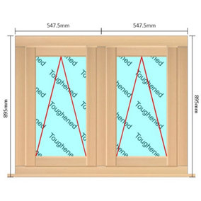 1095mm (W) x 895mm (H) Wooden Stormproof Window - 2 Opening Windows (Opening from Bottom) - Toughened Safety Glass