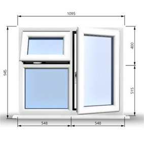 1095mm (W) x 945mm (H) PVCu StormProof  - 1 Opening Window (RIGHT) - Top Opening Window (LEFT) - Toughened Safety Glass - White