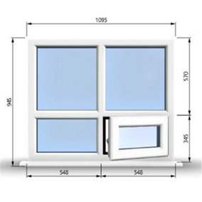 1095mm (W) x 945mm (H) PVCu StormProof Casement Window - 1 Bottom Opening (Right)  - White Internal & External