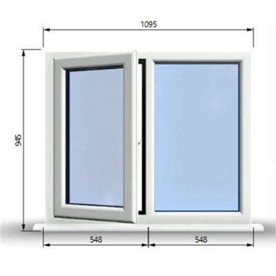 1095mm (W) x 945mm (H) PVCu StormProof Casement Window - 1 LEFT Opening Window -  Toughened Safety Glass - White