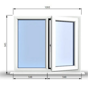1095mm (W) x 945mm (H) PVCu StormProof Casement Window - 1 RIGHT Opening Window -  Toughened Safety Glass - White