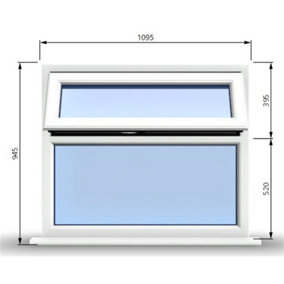 1095mm (W) x 945mm (H) PVCu StormProof Casement Window - 1 Top Opening Window - 70mm Cill - Chrome Handles -  White