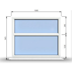 1095mm (W) x 945mm (H) PVCu StormProof Casement Window - 2 Horizontal Panes Non Opening Windows -  White Internal & External