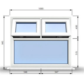 1095mm (W) x 945mm (H) PVCu StormProof Casement Window - 2 Top Opening Windows -  Toughened Safety Glass - White