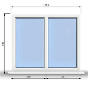 1095mm (W) x 945mm (H) PVCu StormProof Casement Window - 2 Vertical Panes Non Opening Windows -  White Internal & External