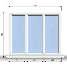 1095mm (W) x 945mm (H) PVCu StormProof Casement Window - 3 Panes Non Opening Window -  White Internal & External