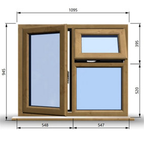 1095mm (W) x 945mm (H) Wooden Stormproof Window - 1 Opening Window (LEFT) - Top Opening Window (RIGHT) - Toughened Safety Glass