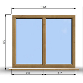1095mm (W) x 945mm (H) Wooden Stormproof Window - 2 Non-Opening Windows - Toughened Safety Glass