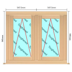 1095mm (W) x 945mm (H) Wooden Stormproof Window - 2 Opening Windows (Opening from Bottom) - Toughened Safety Glass