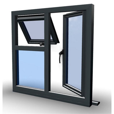 1095mm (W) x 995mm (H) Aluminium Flush Casement Window - 1 Opening Window (LEFT) - Top Opening Window (RIGHT) - Anthracite - 9