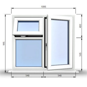 1095mm (W) x 995mm (H) PVCu StormProof  - 1 Opening Window (RIGHT) - Top Opening Window (LEFT) - Toughened Safety Glass - White