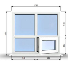 1095mm (W) x 995mm (H) PVCu StormProof Casement Window - 1 Bottom Opening (Right)  - White Internal & External