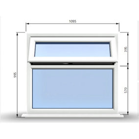1095mm (W) x 995mm (H) PVCu StormProof Casement Window - 1 Top Opening Window - 70mm Cill - Chrome Handles -  White