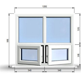 1095mm (W) x 995mm (H) PVCu StormProof Casement Window - 2 Bottom Opening Windows - Toughened Safety Glass - White