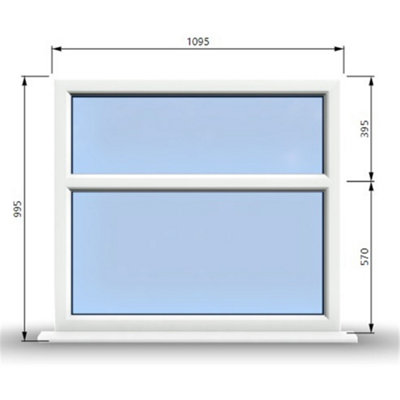 1095mm (W) x 995mm (H) PVCu StormProof Casement Window - 2 Horizontal Panes Non Opening Windows -  White Internal & External
