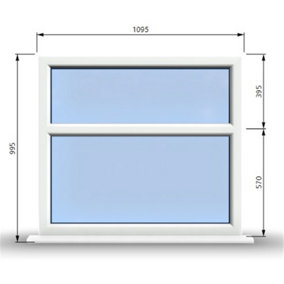 1095mm (W) x 995mm (H) PVCu StormProof Casement Window - 2 Horizontal Panes Non Opening Windows -  White Internal & External
