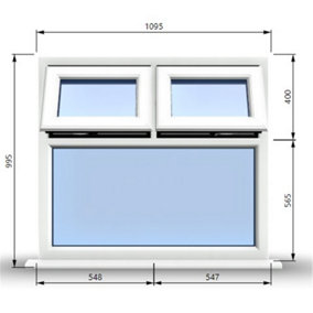 1095mm (W) x 995mm (H) PVCu StormProof Casement Window - 2 Top Opening Windows -  Toughened Safety Glass - White