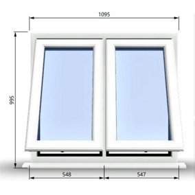 1095mm (W) x 995mm (H) PVCu StormProof Casement Window - 2 Vertical Bottom Opening Windows -  White Internal & External