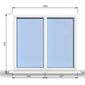 1095mm (W) x 995mm (H) PVCu StormProof Casement Window - 2 Vertical Panes Non Opening Windows -  White Internal & External