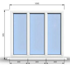 1095mm (W) x 995mm (H) PVCu StormProof Casement Window - 3 Panes Non Opening Window -  White Internal & External