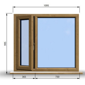 1095mm (W) x 995mm (H) Wooden Stormproof Window - 1/3 Left Opening Window - Toughened Safety Glass