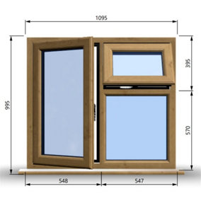 1095mm (W) x 995mm (H) Wooden Stormproof Window - 1 Opening Window (LEFT) - Top Opening Window (RIGHT) - Toughened Safety Glass