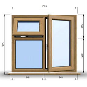 1095mm (W) x 995mm (H) Wooden Stormproof Window - 1 Opening Window (RIGHT) - Top Opening Window (LEFT) - Toughened Safety Glas