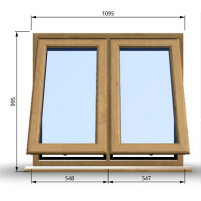1095mm (W) x 995mm (H) Wooden Stormproof Window - 2 Opening Windows (Opening from Bottom) - Toughened Safety Glass