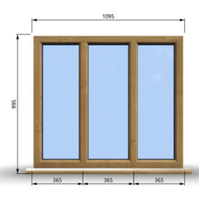 1095mm (W) x 995mm (H) Wooden Stormproof Window - 3 Pane Non-Opening Windows - Toughened Safety Glass